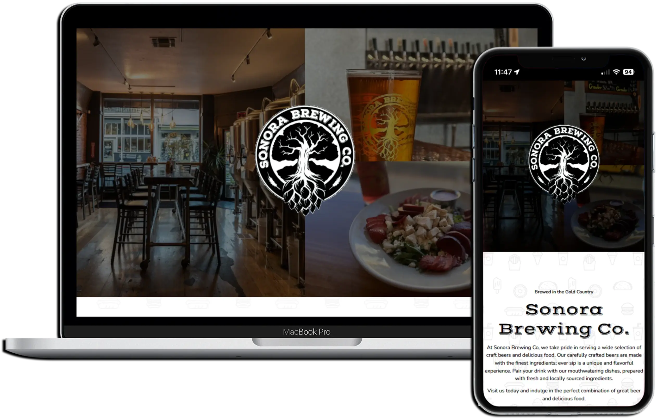 Image of a website on both mobile and desktop created for Sonora Brewing.